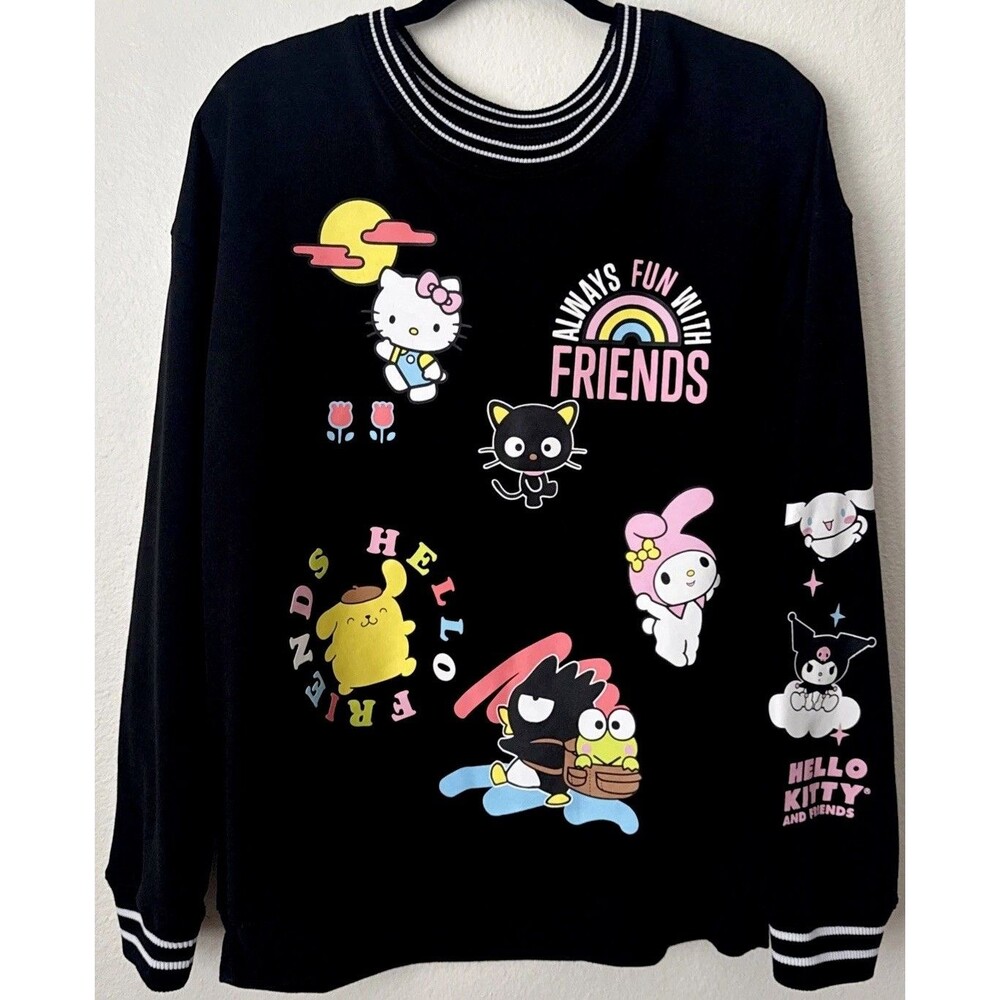 Hello Kitty Sanrio Kuromi My Melody Sweater Kawaii Black Graphic Pullover XXL